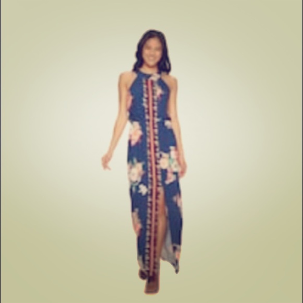 Three Pink Hearts high-neck Maxi